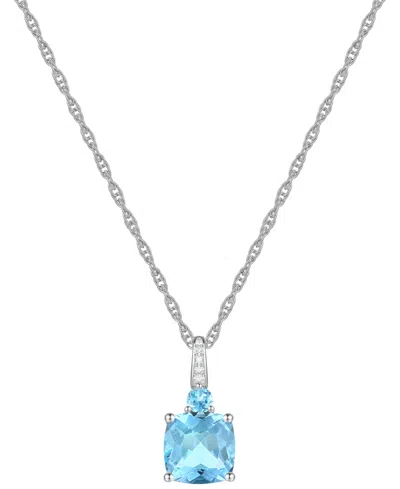 Macy's Lab-grown White Sapphire Accent Gemstone 18" Pendant Necklace In Sterling Silver In Blue Topaz