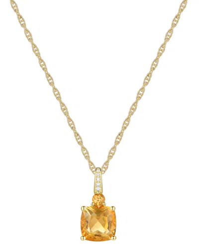 Macy's Lab-grown White Sapphire Accent Gemstone 18" Pendant Necklace In Sterling Silver In Citrine
