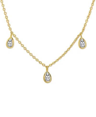 Macy's Lab Grown White Sapphire Bezel Charm Dangle 18" Collar Necklace (7/8 Ct. T.w.) In 14k Gold-plated St