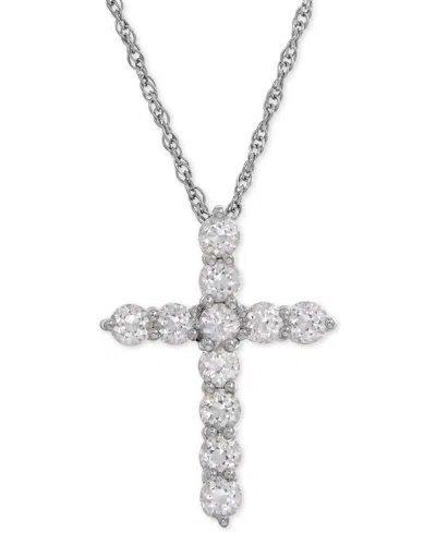 Macy's Lab-grown White Sapphire Cross Pendant Necklace (1-1/2 Ct. T.w.) In Sterling Silver