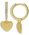 Macy's Lab Grown White Sapphire Dangle Heart Huggie Hoop Earrings (1/5 Ct. T.w.) In 14k Gold-plated Sterlin In Gold