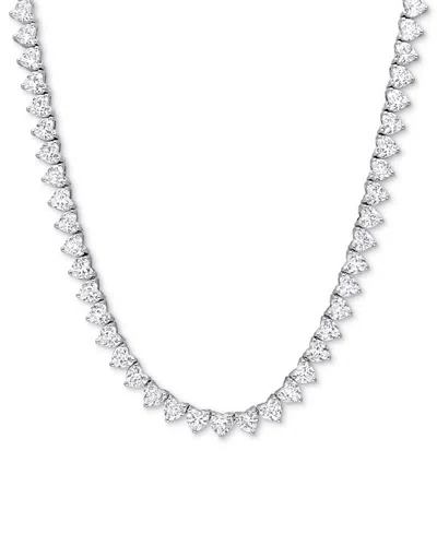 Macy's Lab-grown White Sapphire Heart 18" Tennis Necklace (31-1/5 Ct. T.w.) In Sterling Silver