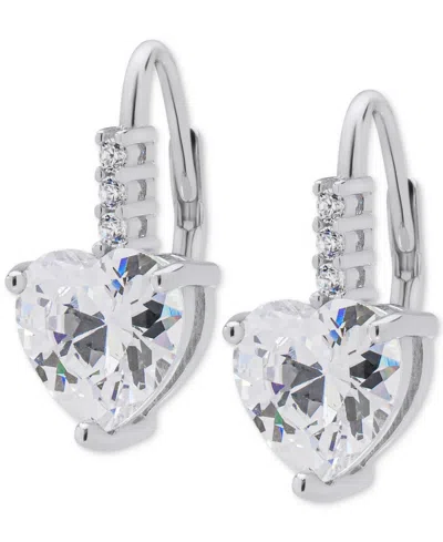 Macy's Lab Grown White Sapphire Heart Leverback Drop Earrings (4-3/4 Ct. T.w.) In Sterling Silver