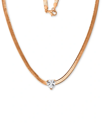 Macy's Lab-grown White Sapphire Heart Solitaire 18" Collar Necklace (1-1/20 Ct. T.w.) In 14k Rose Gold-plat
