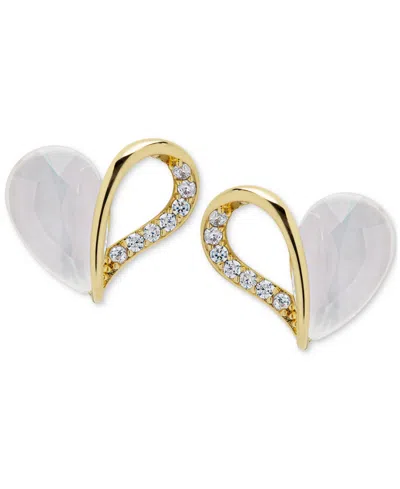 Macy's Lab Grown White Sapphire Heart Stud Earrings (3-7/8 Ct. T.w.) In 14k Gold-plated Sterling Silver