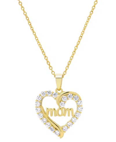 Macy's Lab Grown White Sapphire Mom Heart 18" Pendant Necklace (1 Ct. T.w.) In 14k Gold-plated Sterling Sil