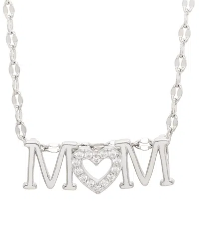 Macy's Lab-grown White Sapphire Mom Heart 18" Pendant Necklace (1/8 Ct. T.w.) In Sterling Silver