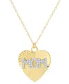 Macy's Lab Grown White Sapphire Mom Heart 18" Pendant Necklace (3/8 Ct. T.w.) In 14k Gold-plated Sterling S In White Sapphire