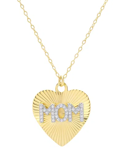 Macy's Lab Grown White Sapphire Mom Heart 18" Pendant Necklace (3/8 Ct. T.w.) In 14k Gold-plated Sterling S