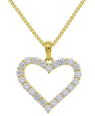 Macy's Lab Grown White Sapphire Open Heart 18" Pendant Necklace (1-1/3 Ct. T.w.) In 14k Gold-plated Sterlin