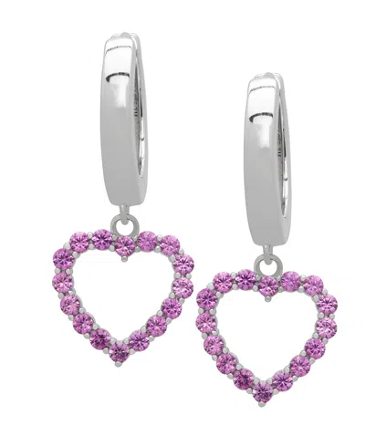 Macy's Lab-grown White Sapphire Open Heart Dangle Hoop Earrings (1-5/8 Ct. T.w.) In Sterling Silver (also I In Pink
