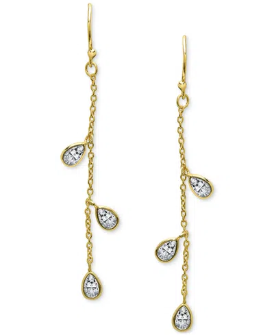 Macy's Lab Grown White Sapphire Pear Bezel Linear Drop Earrings (1-3/4 Ct. T.w.) In 14k Gold-plated Sterlin