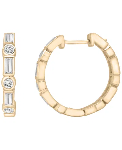 Macy's Lab Grown White Sapphire Small Hoop Earrings (5/8 Ct. T.w.) In 14k Gold-plated Sterling Silver, 0.62