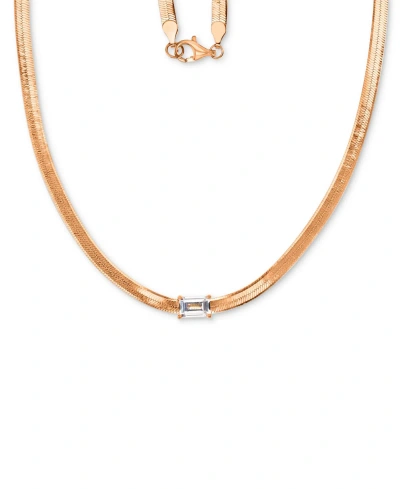 Macy's Lab-grown White Sapphire Solitaire 18" Collar Necklace (3/4 Ct. T.w.) In 14k Rose Gold-plated Sterli