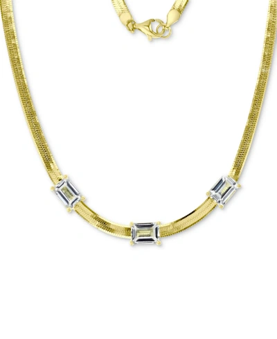Macy's Lab-grown White Sapphire Three Stone 18" Collar Necklace (2-5/8 Ct. T.w.) In 14k Gold-plated Sterlin