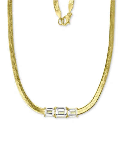 Macy's Lab-grown White Sapphire Triple Stone 18" Collar Necklace (3-3/8 Ct. T.w.) In 14k Gold-plated Sterli