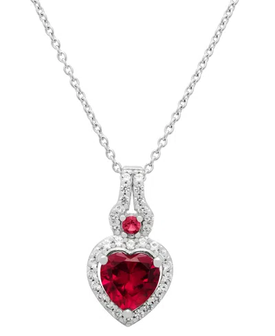 Macy's Lab Ruby (2.39 Ct. T.w.) & Lab Grown White Sapphire (0.37 Ct. T.w.) Heart Necklace In Sterling Silve In Metallic