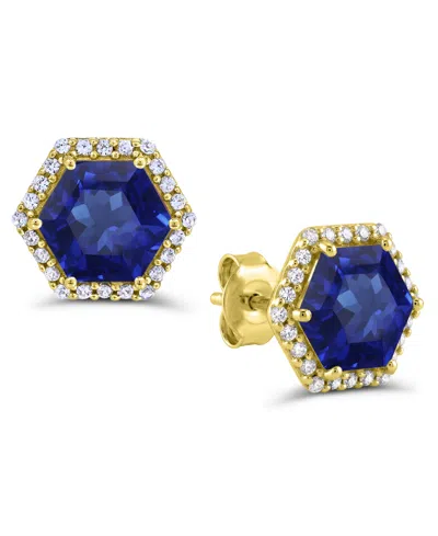 Macy's Lab-grown Blue Sapphire And White Sapphire Stud Earrings (4-7/8 Ct. T.w.) In 14k Gold-plated Sterlin In Multi