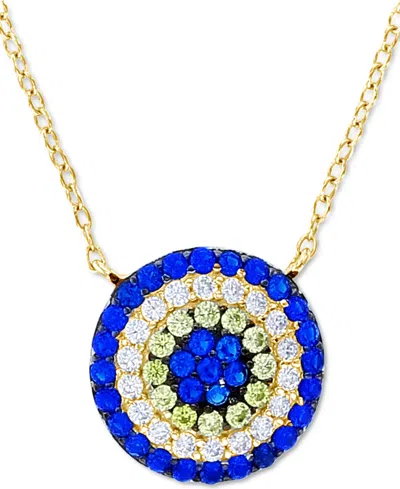 Macy's Lab-grown Blue Spinel (3/4 Ct. T.w.) Cubic Zirconia Evil Eye 18" Pendant Necklace In 14k Gold-plated