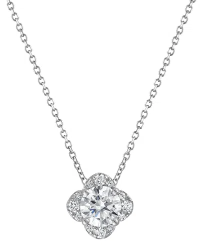 Macy's Lab-grown Diamond Flower Shape Pendant Necklace (1-1/5 Ct. T.w.) In 14k White Gold