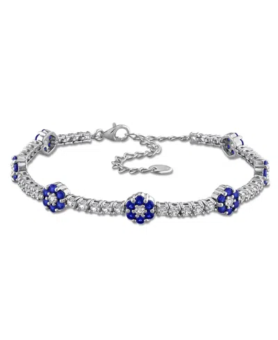 Macy's Lab-grown Emerald (1 Ct. T.w.) & Lab-grown White Sapphire (1-3/4 Ct. T.w.) Bracelet In Sterling Silv
