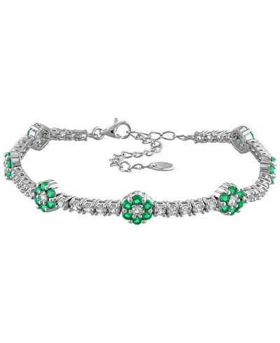 Macy's Lab-grown Emerald (1 Ct. T.w.) & Lab-grown White Sapphire (1-3/4 Ct. T.w.) Bracelet In Sterling Silv