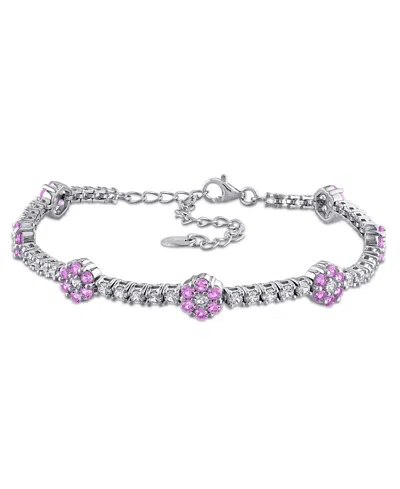 Macy's Lab-grown Emerald (1 Ct. T.w.) & Lab-grown White Sapphire (1-3/4 Ct. T.w.) Bracelet In Sterling Silv In Pink