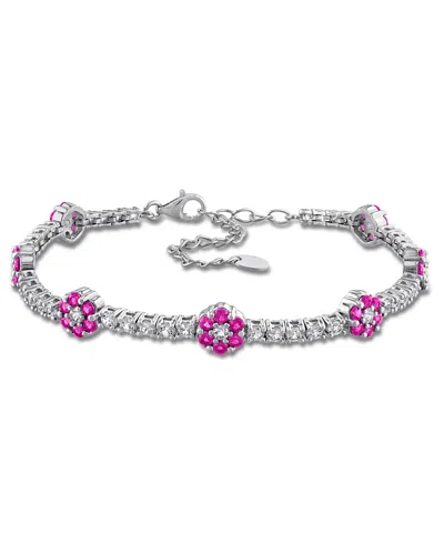 Macy's Lab-grown Emerald (1 Ct. T.w.) & Lab-grown White Sapphire (1-3/4 Ct. T.w.) Bracelet In Sterling Silv In Ruby