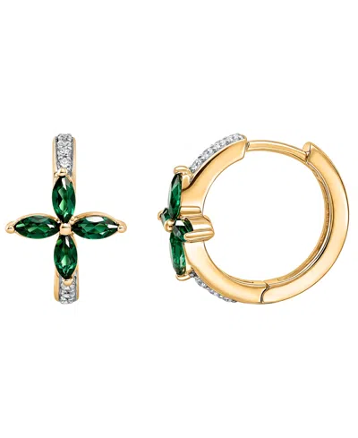 Macy's Lab-grown Emerald (1/2 Ct. T.w.) & White Sapphire (1/6 Ct. T.w.) Hoop Earrings In 14k Gold Over Ster In Yellow