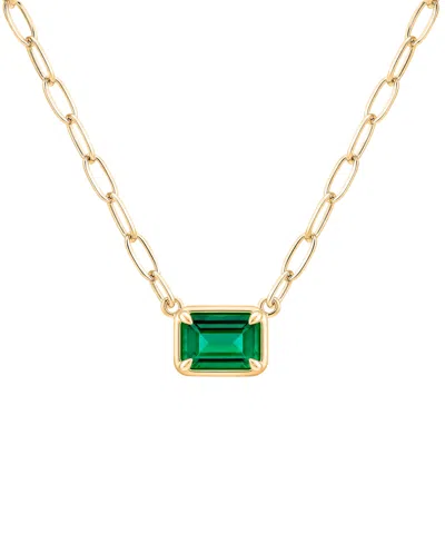 Macy's Lab-grown Emerald (3/8 Ct. T.w.) Pendant Necklace In 14k Gold Over Sterling Silver In Yellow