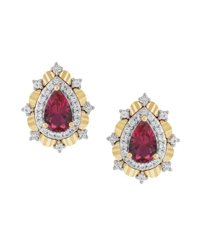 Macy's Lab-grown Emerald (5/8 Ct. T.w.) & Sapphire (1/3 Ct. T.w.) Earrings In 14k Gold-plated Sterling Silv