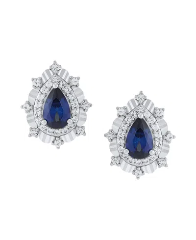 Macy's Lab-grown Emerald (5/8 Ct. T.w.) & Sapphire (1/3 Ct. T.w.) Earrings In 14k Gold-plated Sterling Silv In Multi