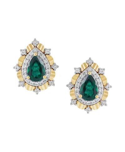 Macy's Lab-grown Emerald (5/8 Ct. T.w.) & Sapphire (1/3 Ct. T.w.) Earrings In 14k Gold-plated Sterling Silv In Multi