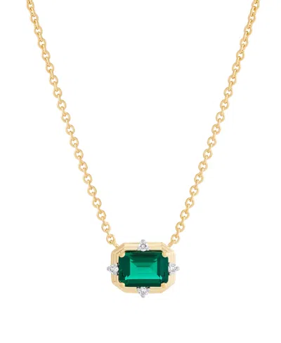 Macy's Lab-grown Emerald (7/8 Ct. T.w.) & Diamond (1/20 Ct. T.w.) Pendant Necklace In 14k Yellow Gold-plate
