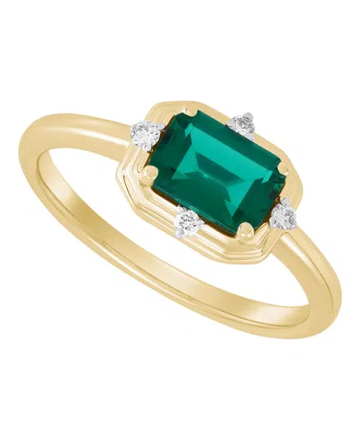 Macy's Lab-grown Emerald (7/8 Ct. T.w.) & Diamond (1/20 Ct. T.w.) Ring In 14k Yellow Gold-plated Sterling S