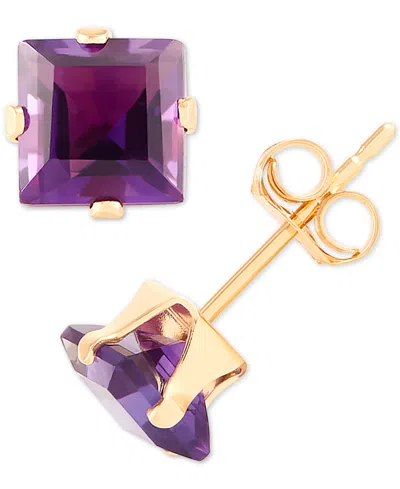 Macy's Lab-grown Emerald Stud Earrings (1 Ct. T.w.) In 14k Gold In Amethyst