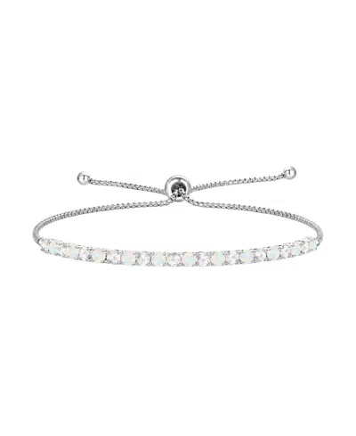 Macy's Lab-grown Opal (7/8 Ct. T.w.) & Lab-grown White Sapphire (1-1/10 Ct. T.w.) Bolo Bracelet In Sterling
