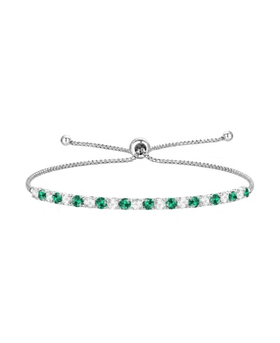 Macy's Lab-grown Opal (7/8 Ct. T.w.) & Lab-grown White Sapphire (1-1/10 Ct. T.w.) Bolo Bracelet In Sterling In Lab-grown Emerald
