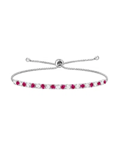 Macy's Lab-grown Opal (7/8 Ct. T.w.) & Lab-grown White Sapphire (1-1/10 Ct. T.w.) Bolo Bracelet In Sterling In Lab-grown Ruby