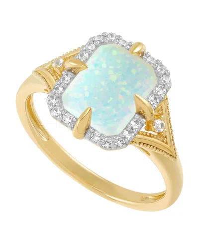 Macy's Lab-grown Opal (9/10 Ct. T.w.) & Lab-grown White Sapphire (1/5 Ct. T.w.) Ring In 14k Yellow Gold-pla