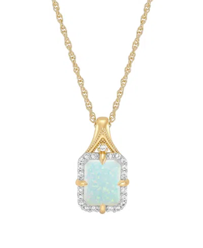 Macy's Lab-grown Opal (9/10 Ct. T.w.) & Lab-grown White Sapphire (1/6 Ct. T.w.) Pendant Necklace In 14k Yel In Multi