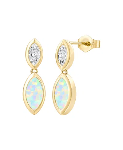 Macy's Lab-grown Opal & Lab-grown White Sapphire Marquise Dangle Earrings (1/5 Ct. T.w. & 1/6 Ct. T.w.) In  In Gold