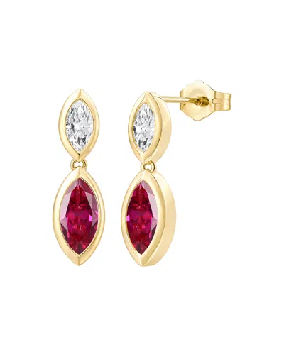 Macy's Lab-grown Opal & Lab-grown White Sapphire Marquise Dangle Earrings (1/5 Ct. T.w. & 1/6 Ct. T.w.) In  In Gold