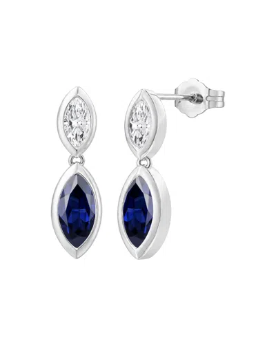 Macy's Lab-grown Opal & Lab-grown White Sapphire Marquise Dangle Earrings (1/5 Ct. T.w. & 1/6 Ct. T.w.) In  In Silver