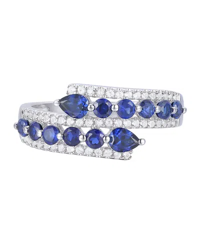 Macy's Lab-grown Ruby (1-1/8 Ct. T.w.) & Lab-grown White Sapphire (1/3 Ct. T.w.) Ring In 14k Gold Over Ster In Blue