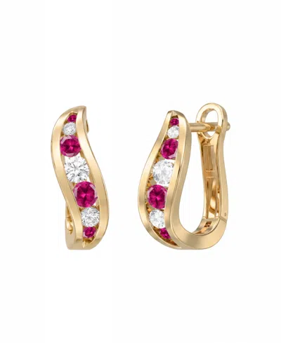 Macy's Lab-grown Ruby (1/3 Ct. T.w.) & Lab-grown Diamond (1/4 Ct. T.w.) Earrings In 14k Yellow Gold