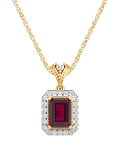 Macy's Lab-grown Ruby (2 Ct. T.w.) & Lab-grown White Sapphire (1/3 Ct. T.w.) Pendant Necklace In 14k Yellow In Gold