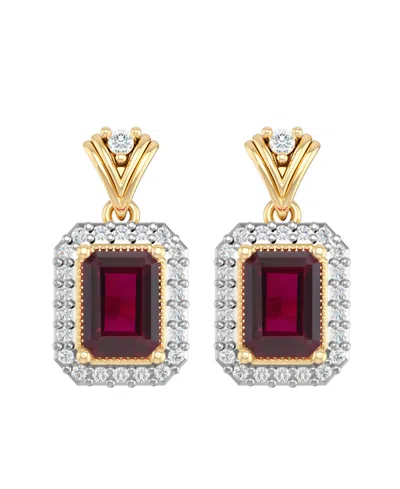 Macy's Lab-grown Ruby (2-1/2 Ct. T.w.) & Lab-grown White Sapphire (1/2 Ct. T.w.) Earrings In 14k Yellow Gol In Gold