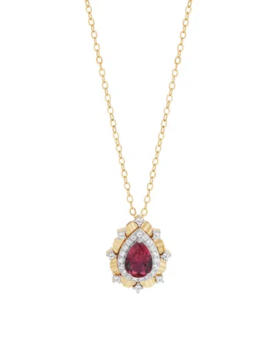 Macy's Lab-grown Ruby (3/4 Ct. T.w.) & Sapphire (1/4 Ct. T.w.) Pendant Necklace In 14k Gold-plated Sterling