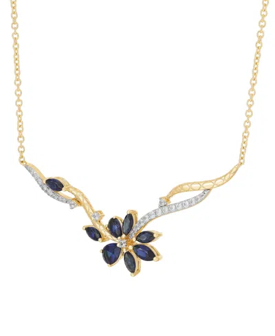 Macy's Lab-grown Sapphire (1-3/4 Ct. T.w.) & White Sapphire (3/8 Ct. T.w.) Pendant Necklace In 14k Yellow G In Gold